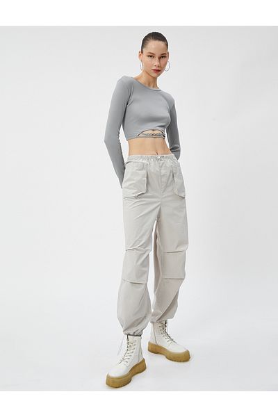 Koton Cotton Parachute Pants with Pockets and Elastic Waist and Leg Detail