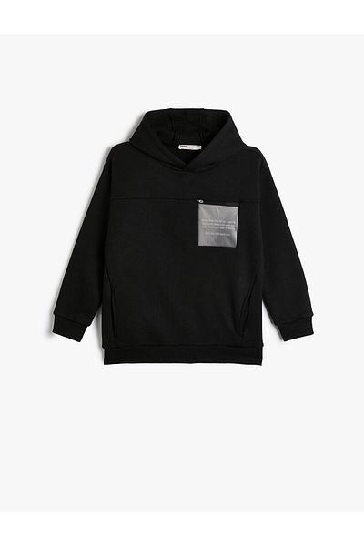 Koton Hooded Sweat Long Sleeve Slogan Printed Pocket Detailed Ribbon