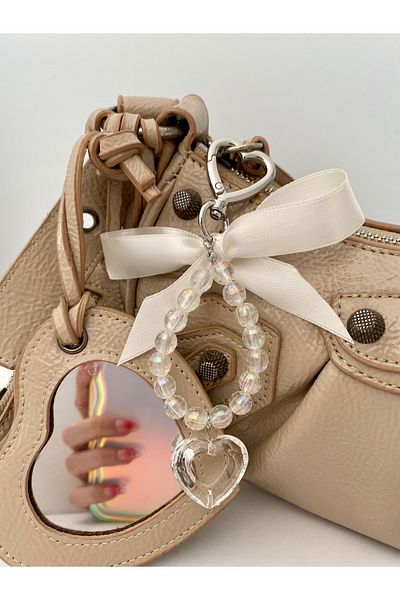 Pinky Lady Heart Coquette Bag - Transparent Bead Detailed Charm