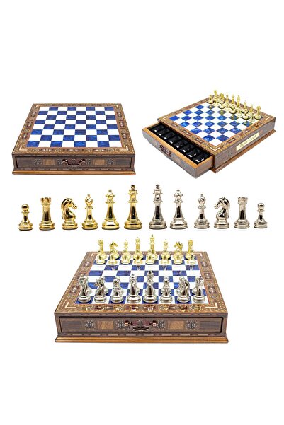 GGS GrandGiftStore Kişiselleştirilebilir El Işi Satranç Takımı Ahşap Çekmecel...