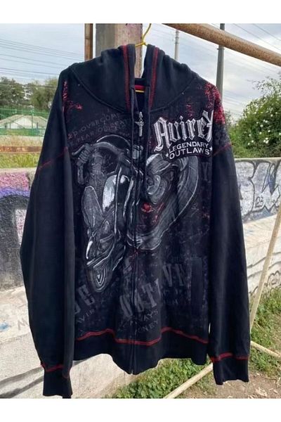 DEEFWEAR Μαύρο Gothic Legendary Outlaws Cyber Grunge φούτερ με κουκούλα με φερμουάρ