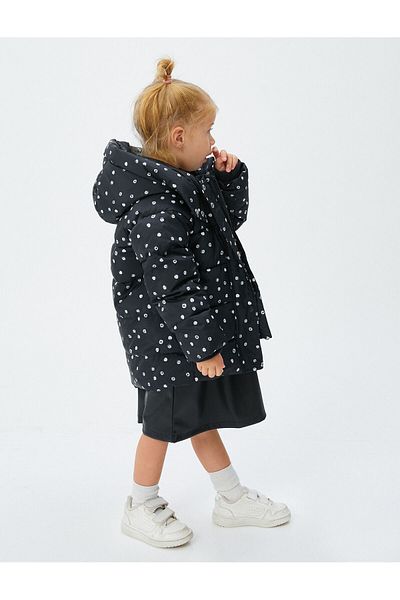 Koton Bunda Puffer s kapucí Puntíková klopa na zip