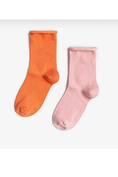 ZvM Pachet de 2 șosete fără elastic Roll Top roz corali