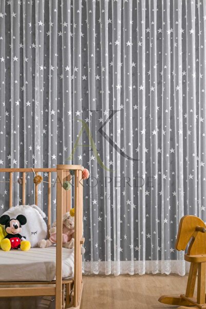 Karesi Big Star White Sparse Pleated 1X2 Tulle Curtain