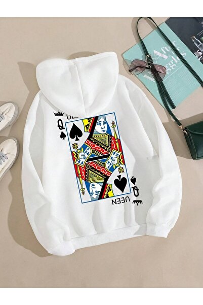 OVER HEAD Унісекс біла худі з принтом Queen Oversize Hoodie Sweatshirt