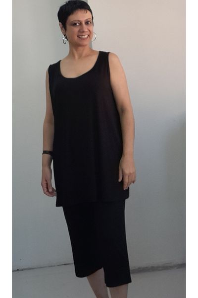 Mertcan Butik Black Strap T-Shirt Pocket Capri Casual Bottom Top Combed Cotton Viscose Pajamas Set