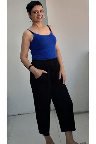 Mertcan Butik Μαύρο ελαστικό μέσης Capri Boy πλεκτό κάτω μέρος ταξιδιού