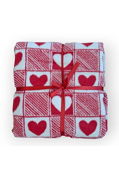 stay with love Cotton Blanket Double 180*220 cm Red-White Heart Blanket
