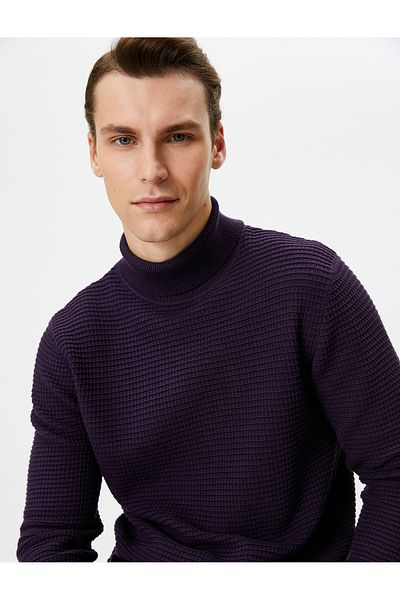 Koton Turtleneck Sweater Knitwear Slim Fit Textured Long Sleeve
