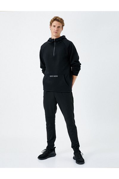 Koton Three Yarn Hooded Sports Sweatshirt - Half Zipper and Kangaroo Pocket