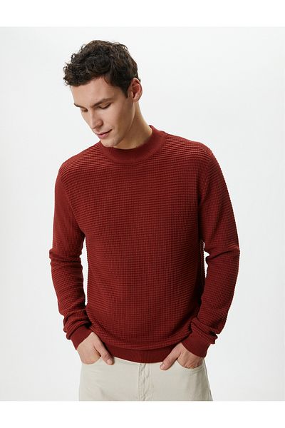 Koton Pulover Slim Fit Tricoturi de bază Gâtul turnat texturat