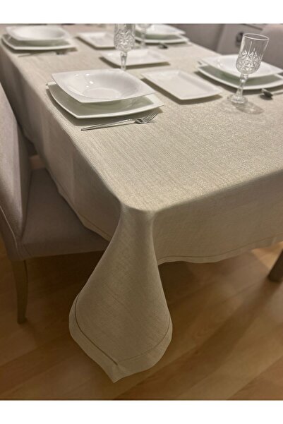 Zeren Home Piko Sarma Detaylı Polyester Keten Dertsiz Simli Masa Örtüsü Gold