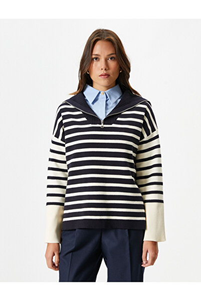 Koton Oversize Sweater Stand Collar Half Zippered