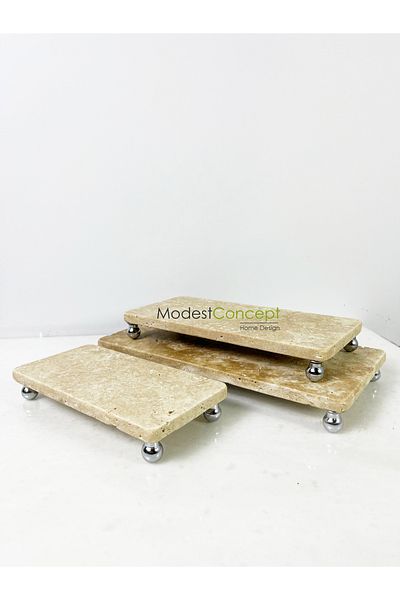 Modestmar Silver Ball Stand - Travertine Presentation Set and Presentation Service Set Set of 3