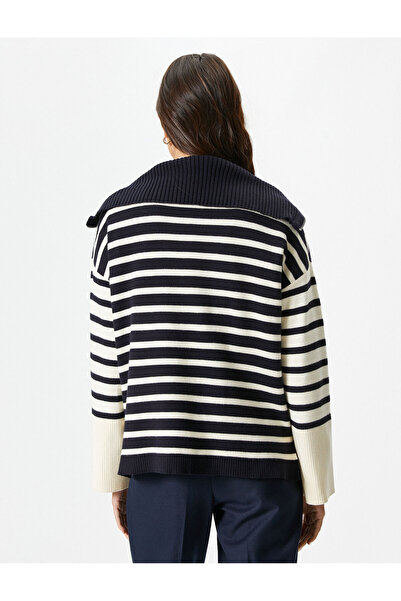 Koton Oversize Sweater Stand Collar Half Zippered