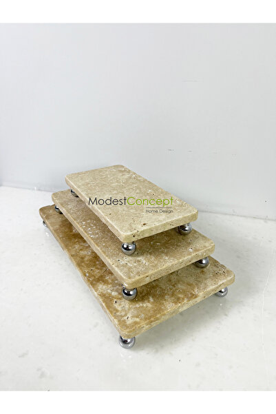 Modestmar Silver Ball Stand - Travertine Presentation Set and Presentation Service Set Set of 3