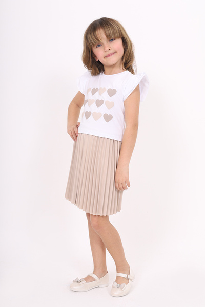 Toontoy Girl's Sleeve Ruffle Heart Printed Skirt Set