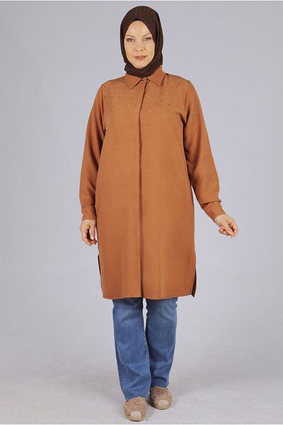 Moda Rosa 24y2342 - Cooked Shell Patterned - Large Size Stone DeTailed TUnic