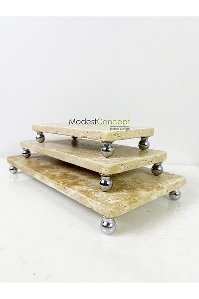 Modestmar Silver Ball Stand - Travertine Presentation Set and Presentation Service Set Set of 3