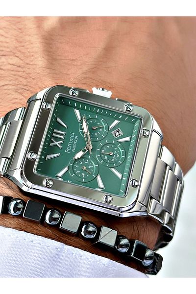 Ferrucci Silver Color Square Functions Active Men's Wrist Watch + Bracelet