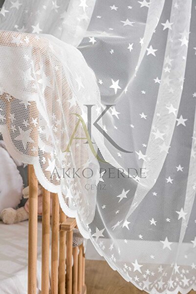 Karesi Big Star White Sparse Pleated 1X2 Tulle Curtain