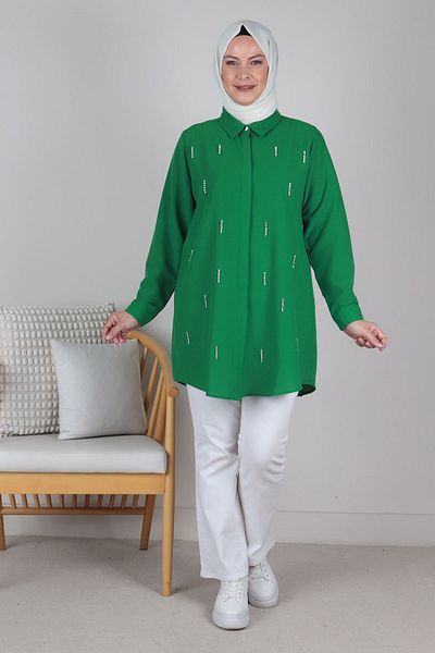 Moda Rosa 24Y2327 - BENETTON - Large Size Hijab Stone Embroidered Tunic