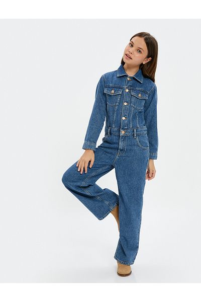 Koton Denim-Overall, Tasche, detaillierter Knopfverschluss, bequemer Schnitt