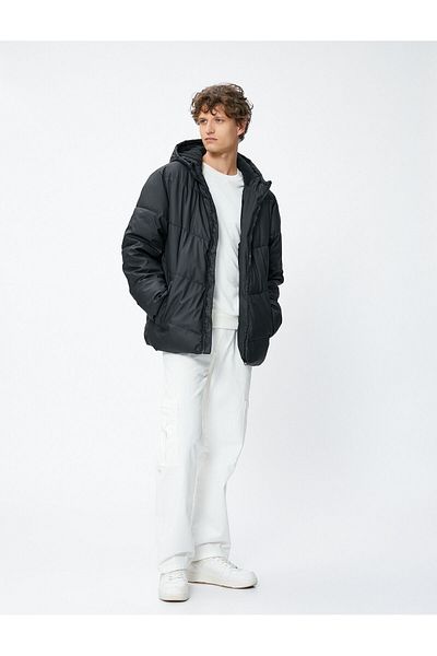 Koton Puffer Jacket with Hooded Zipper Pocket Detail