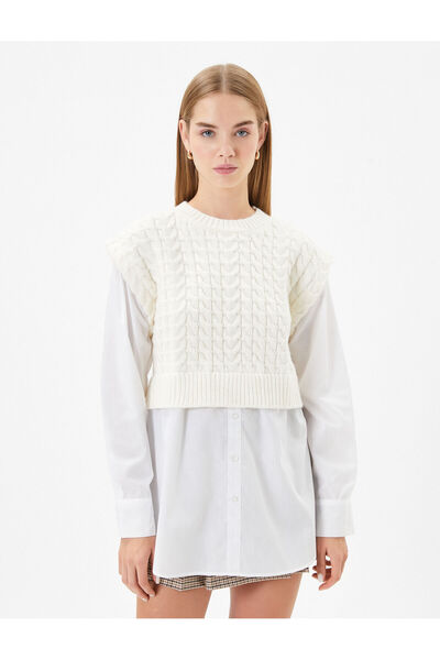 Koton Πλεκτό πουλόβερ Λεπτομερής τουνίκ διπλό ύφασμα με μακρύ μανίκι στρογγυλή λαιμόκοψη