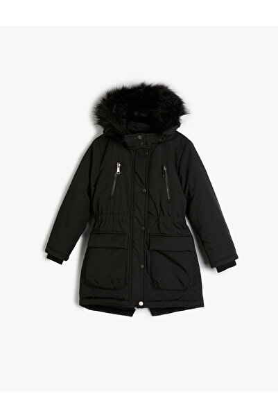 Koton Hooded Long Puffer Jacket - Fur Pocket