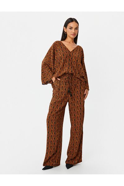 Koton Wide Leg Trousers Lace-up High Waist Tassels