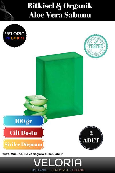 Veloria Premium Aloe Vera Soap - 100% Natural Fragrance, Face and Skin Balancing, Organic Moisturizer, 2 Pieces