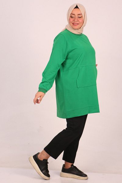 Moda Rosa 38164 Large Size Ribbed Kangaroo Tunic - Two Thread Benetton