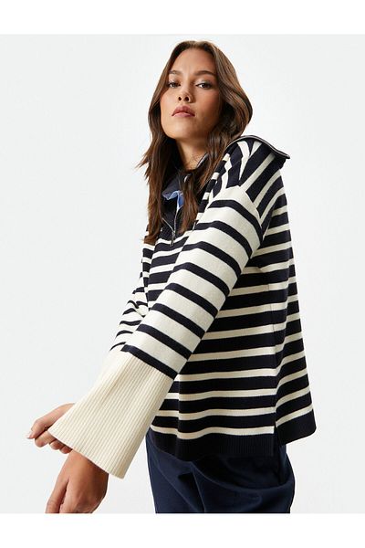 Koton Oversize Sweater Stand Collar Half Zippered