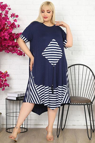 Kheos Τετράγωνη τσέπη φούστα ασύμμετρη και μπλοκ κοντομάνικο φόρεμα