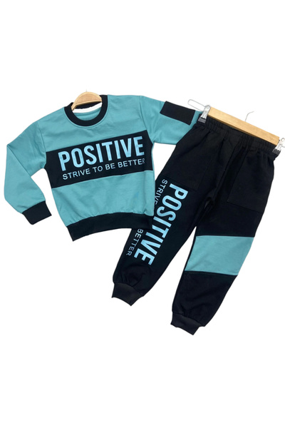 İrem Çocuk Giyim Turquoise Colored Positive Text Patterned Tracksuit Set for ...