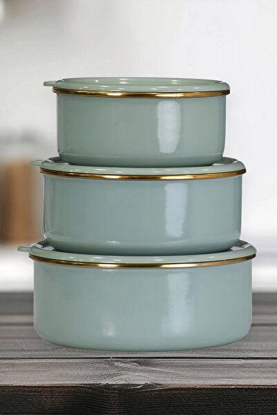 PR HOME Soft Green Emaye Üçlü Saklama Seti