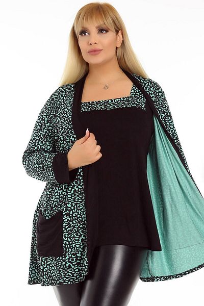 Kheos Special Design Leopard Pattern Flowy Pocket Cardigan Blouse Combination