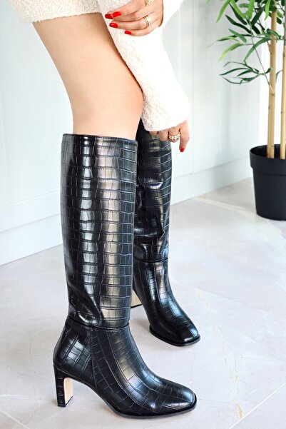 POLKA STORE Γυναικείες μπότες με ματ δερμάτινο φερμουάρ κάτω από το γόνατο