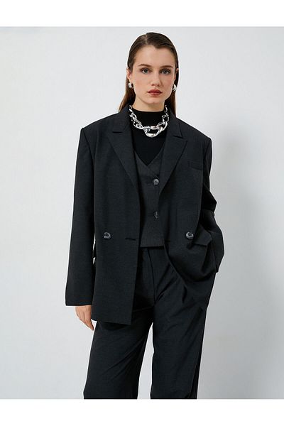 Koton Oversize Blazer Jacket Double Breasted Buttons with Flap Pockets