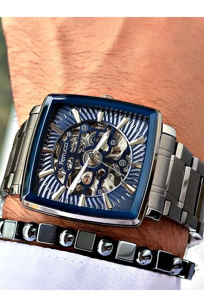 Ferrucci Smoke Color Automatic Square Business Mechanism Men's Wrist Watch + Bracelet