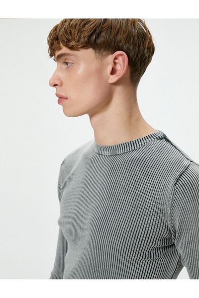 Koton Washed Knitwear Sweater Crew Neck Textured Cotton