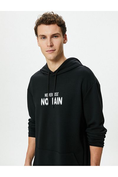 Koton Modal Fabric Long Sleeve - Kangaroo Pocket Slogan Printed Oversize Hoodie