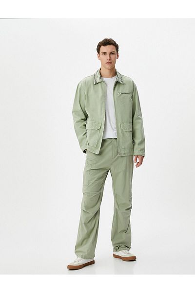 Koton Waschbare Jeansjacke Camouflage Kragen Tasche Detailliert Reißverschluss