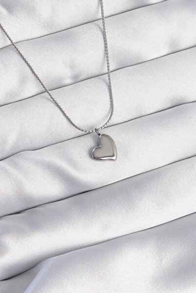 Clariss قلادة من الفولاذ 316L بلون فضي بتصميم قلب بسيط - KLY-0346