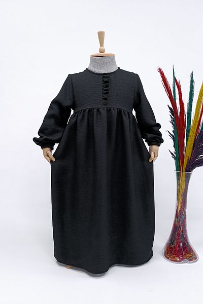 Betül Akbay Rochie de in pentru fete model Zehra Rochie lungă de hijab Culoare neagră