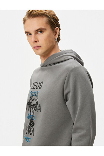 Koton Kapşonlu Sweatshirt Mitoloji Temalı Baskılı Ribanalı Uzun Kollu Şardonlu