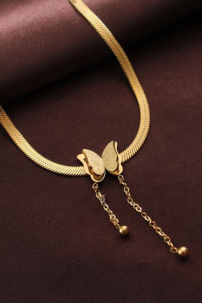 Clariss Steel Gold Color Butterfly Italian Chain Necklace