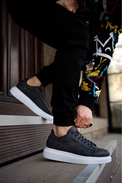 Shine Leather Knack High Sole Casual Shoes 044 Gray