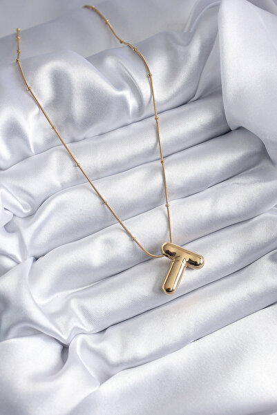BSRE Gold Color Bubble "T" Letter Model Women's Necklace (316L Steel)